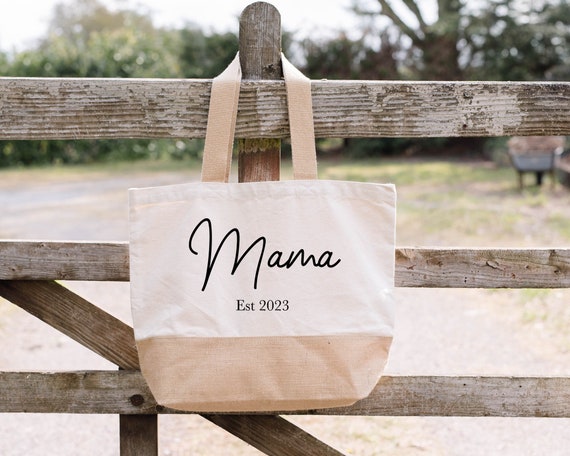 Personalised Mama Tote Bag, Gift For Mum, Custom Year, Jute Shopping Bag, New Mum Gifts, Mother's Day Present, Custom Bags For Mums