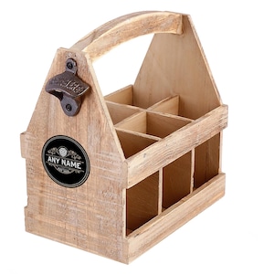 Personalised Beer Carrier, Custom Name, Wooden Crate, Caddy, 6 Bottle Holder, Birthday Gift, For Dad, Grandad, Bottle Opener, Hamper