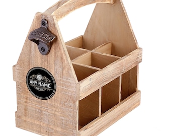 Personalised Beer Carrier, Custom Name, Wooden Crate, Caddy, 6 Bottle Holder, Birthday Gift, For Dad, Grandad, Bottle Opener, Hamper