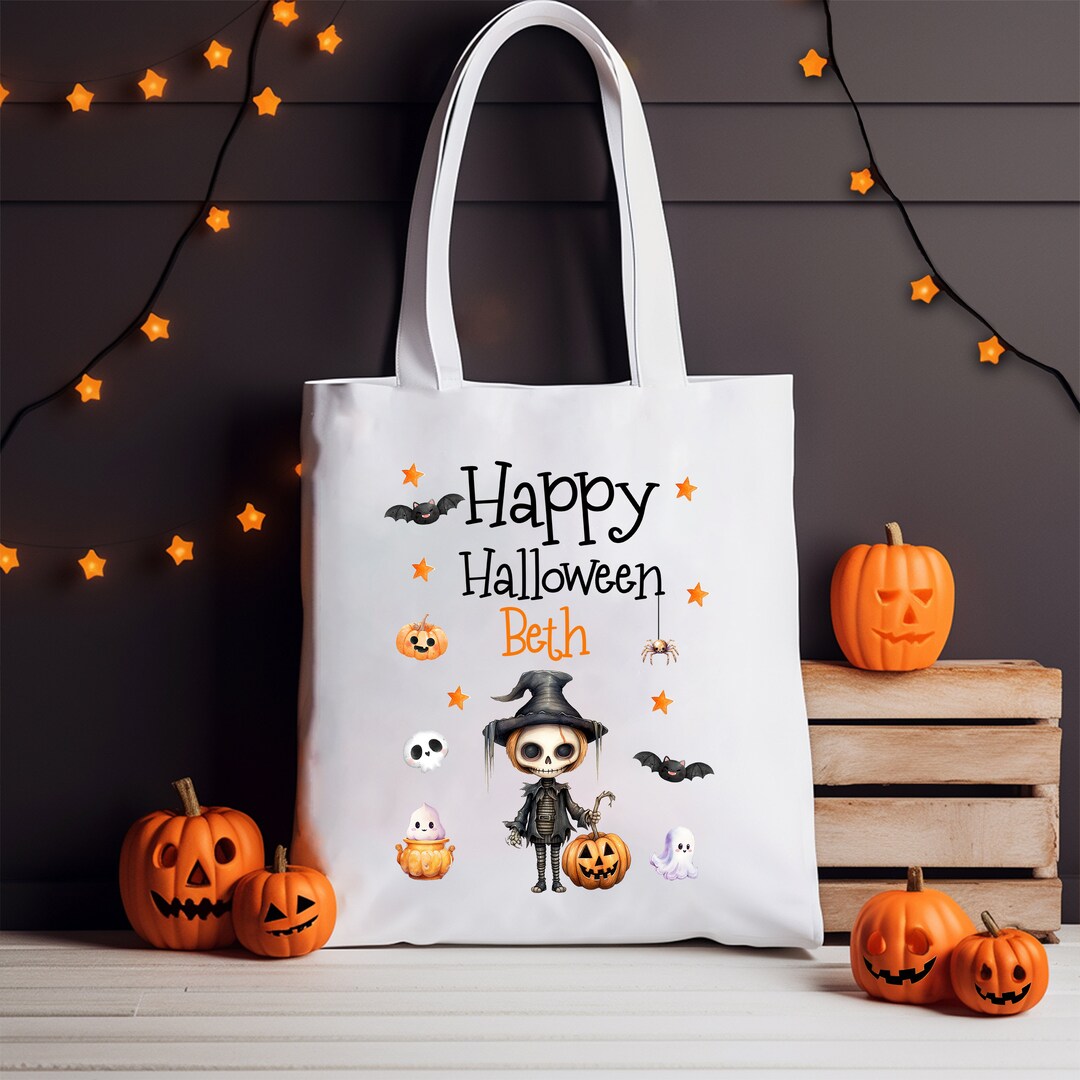 Personalised Trick or Treat Bag Halloween Gift for Girls Boys Skeleton ...