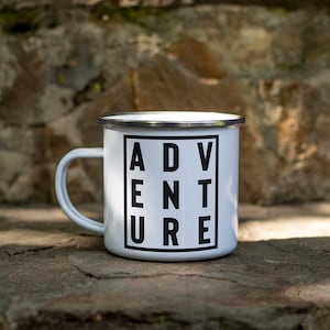 Adventure Mugs Enamel Mug For Indoor Outdoor Coffee Tea Cup Ladies Mens Travelling Exploring Summer Adventures Birthday Christmas Presents