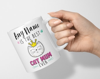 Spersonalizowany kubek „Najlepsza kocia mama”, prezent na Dzień Matki, spersonalizowane imię, ceramiczny kubek do kawy/herbaty, właściciel kota, mama kotów, prezent urodzinowy/świąteczny