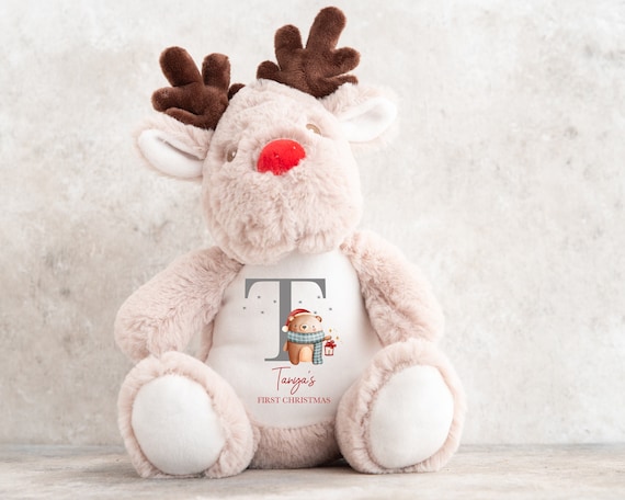 Personalised My First Christmas Reindeer Teddy Bear, Babies 1st Christmas  Gift, Girls Xmas Soft Toy, Boys, Cuddly, Newborn Present, New Baby