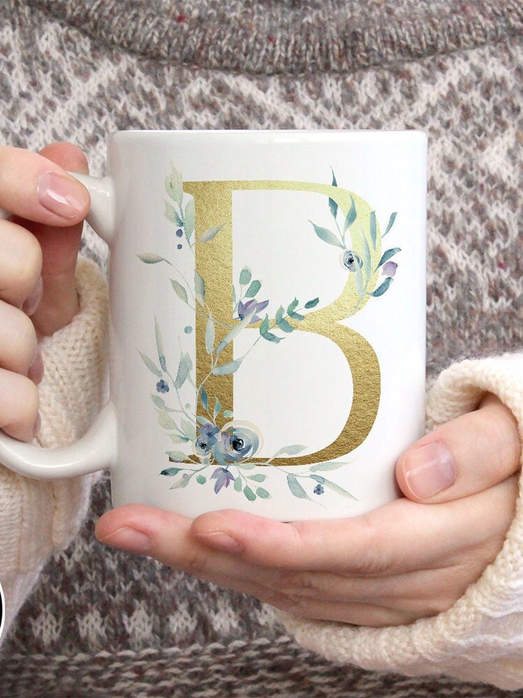 Personalised Gold Initial Mug for Her Bridesmaids Gift Birthday Gifts Any  Letter Floral Mother's Day Alphabet Cup 