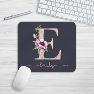 Personalised Initial Name Floral Mouse Mat Rectangle Or Round Mousepad Desk Mouse Pad Office Accessories Mousemat Pattern PC Computer Gift