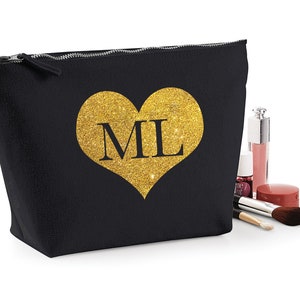 Personalised Love Heart Make Up Bag Custom Initials Cosmetic Toiletry Wash Bag Gift For Her Birthday Christmas Wedding Bridesmaid Valentines