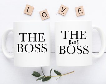 The Boss The Real Boss Mug Set, Gift For Couples, Newlyweds, Anniversary, Wedding Gift, His and Hers