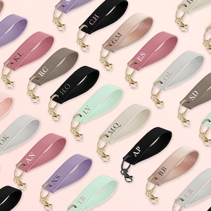 Personalised Keyring, Wristlet, Monogrammed Key Ring, Custom Initials, Keychain, Wrist Strap, Faux Leather, Housewarming, Girls Car Gift