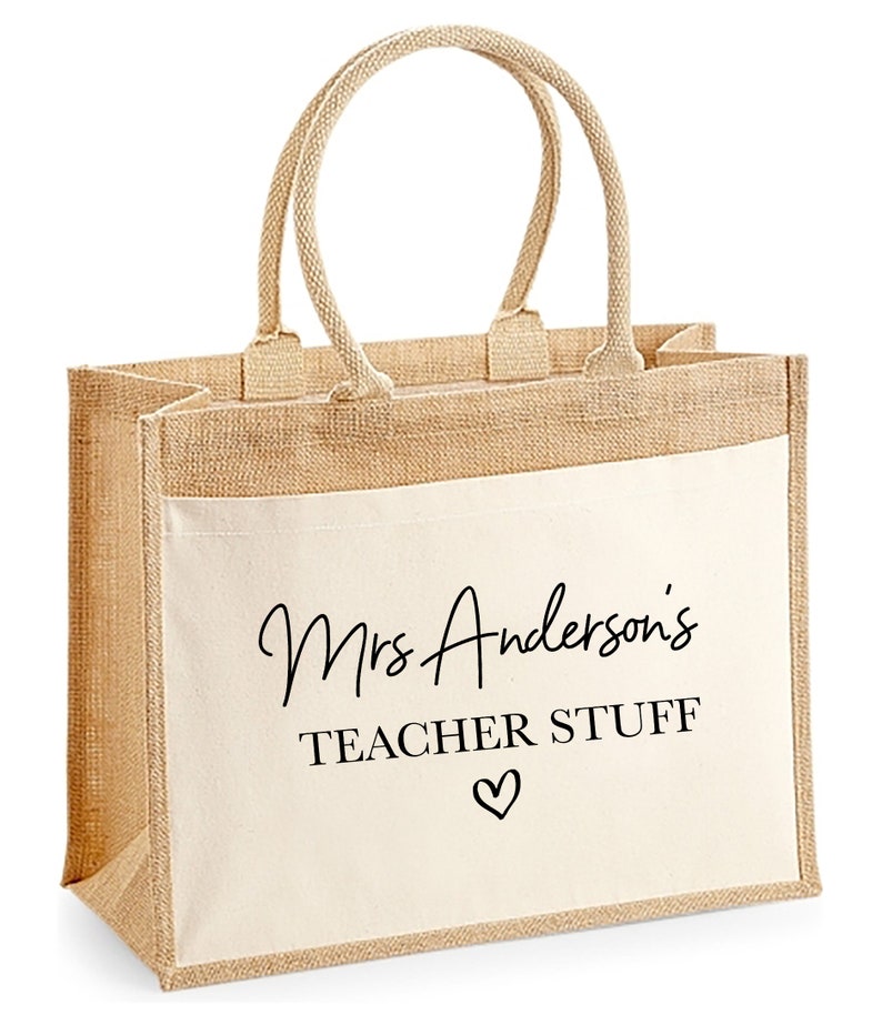 Personalised Teacher Bag With Name, Teacher Stuff, Teacher Gift, Jute Bag, Lunch Bags, Gift Bag, Teaching Assistant, Thank You Present image 2