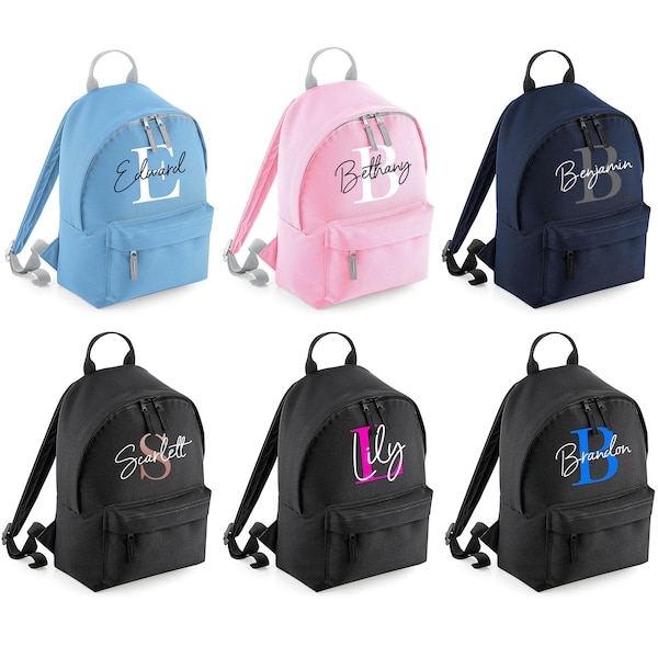 Personalised Backpack, Kids, School Bag, Custom Rucksack, Name & Initial, For Girls, Boys, Children's Back To Primary School, Nursery Bags