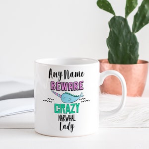 Personalised Narwhal Mug | Custom Name | Funny Mugs | Coffee Tea Cup | Gift For Her | Womens | Christmas | Birthday | Work Colleague Gifts