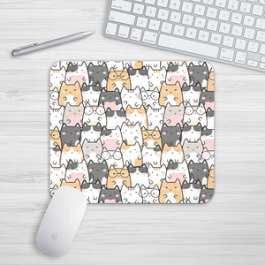 Katze Illustration Katzen Süße MausMatte Rechteck oder rund Mousepad Schreibtisch Mauspad Büro Zubehör Mausmatte Muster PC Computer Geschenk