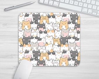 Cat Illustration Cats Cute Mouse Mat Rectangle Or Round Mousepad Desk Mouse Pad Office Accessories Mousemat Pattern PC Computer Gift