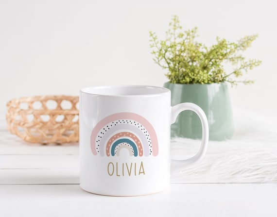 Personalised Rainbow Mug, Custom Name, Cup For Girls, Pink Rainbow Gift,  Kids Mugs