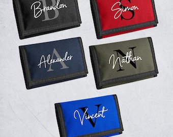 Carteira personalizada, para meninos, carteira de dinheiro infantil, nome e inicial personalizados, dinheiro de bolso, feriados, viagem escolar, bolso para moedas, porta-cartões