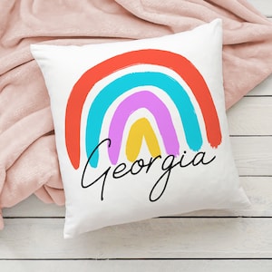 Rainbow Cushion For Girls Personalised Any Name Pillow Decorative Cushions Bedroom Accessories Nursery Decor Birthday Gifts Keepsake Present