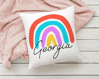 Rainbow Cushion For Girls Personalised Any Name Pillow Decorative Cushions Bedroom Accessories Nursery Decor Birthday Gifts Keepsake Present