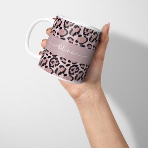 Personalised Glitter Mug Leopard Print Custom Name Coffee Tea Cup Gift For Her Birthday Women&#39;s Girls Animal Print Any Name Gift Ideas