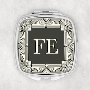 Miroir de poche compact en argent personnalisé Cadre élégant Initiales personnalisées Monogramme Maquillage Cadeau de poche pour son mariage d’anniversaire de Noël