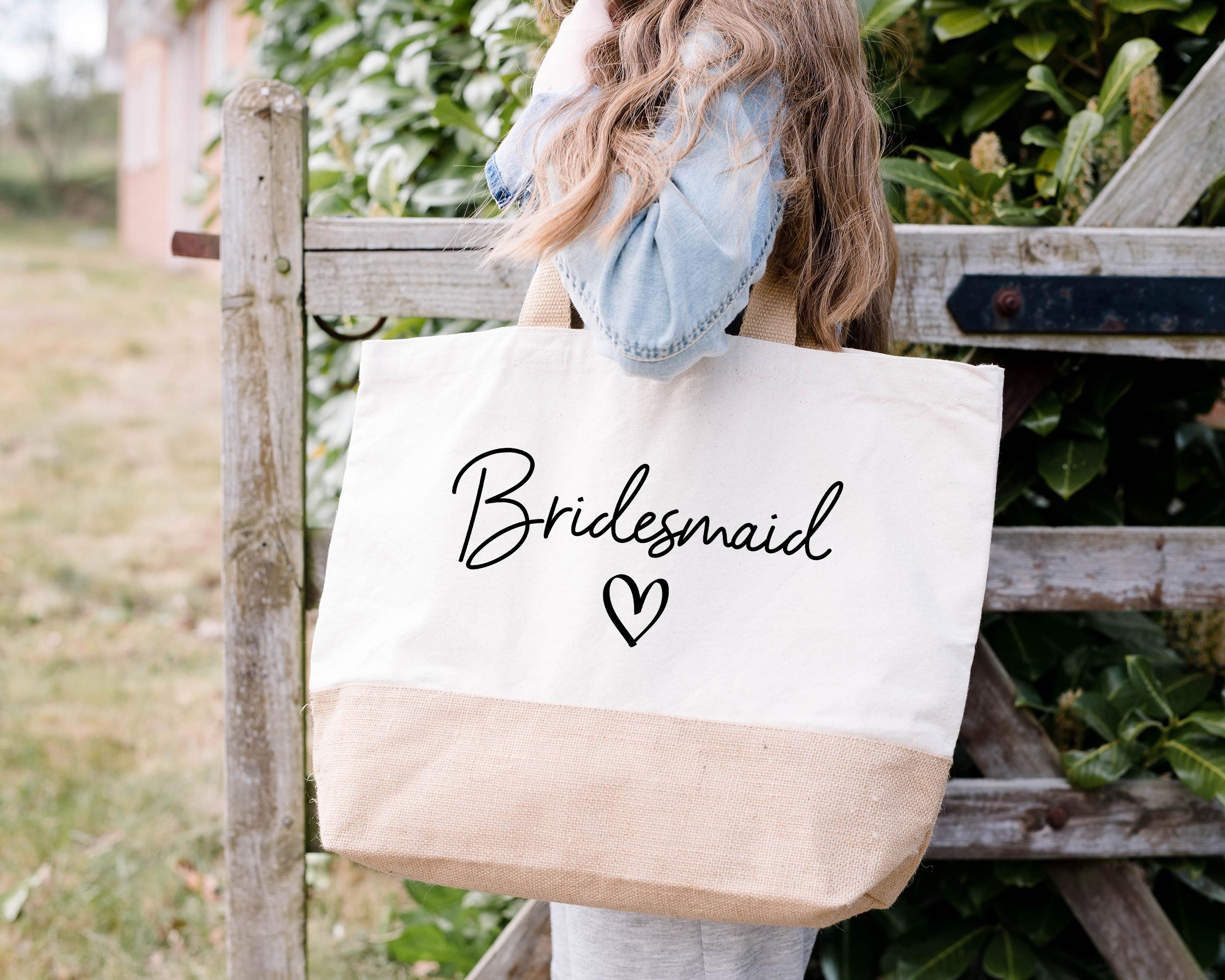 Lot De 2 Sacs De Mariée En Jute - Sac Fourre-Tout Et Trousse Cosmétiques Pour EVJF Et Mariage