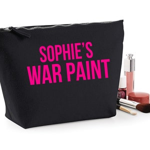 Personalised Make Up Bag Any Name &#39;War Paint&#39; Cosmetic Toiletry Wash Bags Gift For Her Birthday Christmas Wedding Bridesmaid Girls Ladies