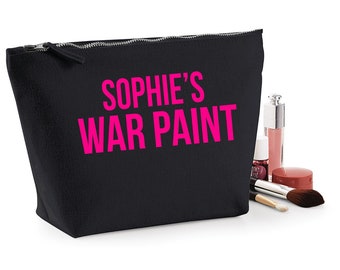 Personalised Make Up Bag Any Name 'War Paint' Cosmetic Toiletry Wash Bags Gift For Her Birthday Christmas Wedding Bridesmaid Girls Ladies