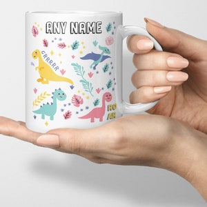 Personalised Dinosaur Mug, Custom Name, Kids Cup, For Girls, Boys, Children&#39;s Dinosaur Gift