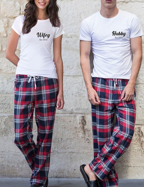 Couple Matching Pajamas Hubby Wifey Pjs Matching Pjs His And Her