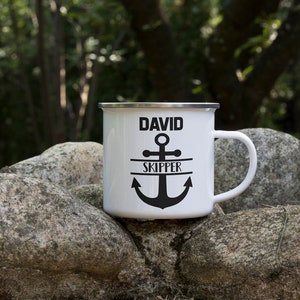 Personalised Sailing Mug Captain Skipper First Mate Enamel Indoor Outdoor Coffee Tea Cup For Boats Boat Owners Birthday Christmas Gifts