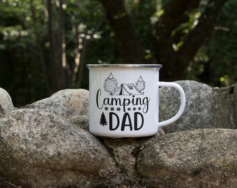 Gifts for Dads Camping Dad Enamel Mug Father's Day Gift Indoor Outdoor Coffee Tea Cup Father Daddy Birthday Christmas Presents Camper Tent
