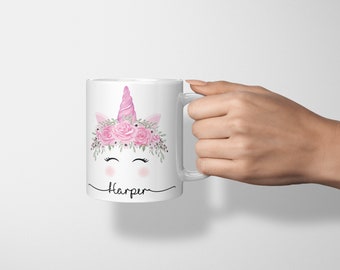 Personalised Unicorn Mug, Custom Name, Gift For Girls, Children's Cup