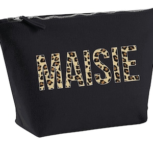 Personalised Leopard Print Make Up Bag Custom Name Cosmetic Toiletry Wash Bag Gift For Her Birthday Christmas Wedding Bridesmaid Accessories