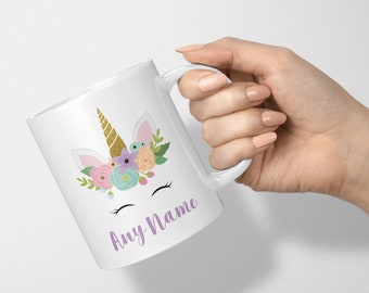 Personalised Unicorn Mug, Gift For Girls, Add Any Name, Mug & Coaster Set, Ceramic Cup, Ideal for Children or Adults