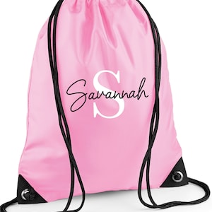 Personalised Drawstring Bag, Kids Gym Bag, Custom Name & Initial, PE Kit, Nursery, Rucksack, School, Backpack, Swimming, Girls, Boys, Sack