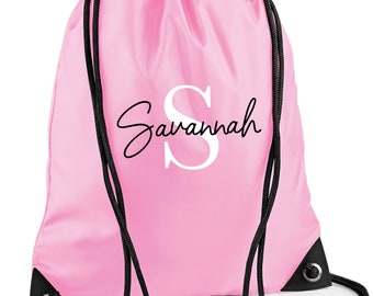 Personalised Drawstring Bag, Kids Gym Bag, Custom Name & Initial, PE Kit, Nursery, Rucksack, School, Backpack, Swimming, Girls, Boys, Sack