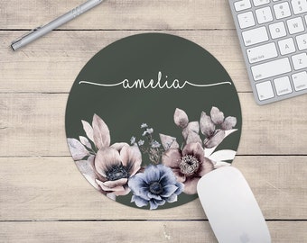 Floral personnalisé tout nom Gris Rose Tapis de souris Rectangle ou Tapis de souris rond Bureau Tapis de souris Accessoires de bureau Tapis de souris Modèle PC Ordinateur