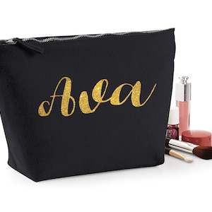 Personalised Make Up Bag, Custom Name, Girls Cosmetic Bags, Wash Bag For Her, Ladies Toiletry Bag, Glitter, Travel Case