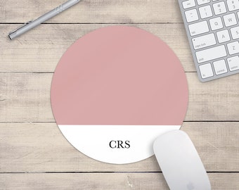 Initiales personnalisées Tapis de souris blanc rose Rectangle ou tapis de souris rond Tapis de souris de bureau Accessoires de bureau Tapis de souris Modèle PC Ordinateur Cadeau