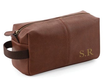 Personalised Wash Bag For Men, Mens Leather Washbag, Custom Initials, Father's Day, Gift For Dad, Toiletry Bag, Monogram, Travel Accessory