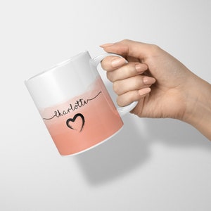 Tazza acquerello personalizzata con nome personalizzato, tazza da caffè e tè con cuore bicolore, regalo per lei, compleanno, ragazze, donne, qualsiasi nome, regalo di San Valentino