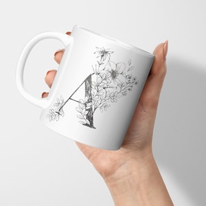 Caneca inicial personalizada estilo vintage qualquer letra floral alfabeto xícara de chá caneca de café chocolate quente presente para seu aniversário dia das mães natal