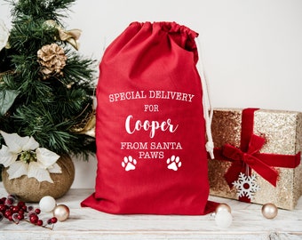 Santa Sack For Dogs Christmas Gift Bag Personalised Red Gift Bag Dog Gifts XL Cotton Drawstring Bag Present Sacks Xmas Pets