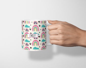 Personalised Rainbow Mug, Custom Name, Gift For Girls, Kids Cup With Name