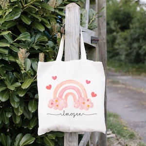 Girls Rainbow Bag Personalised Name Tote Bag School Book Bags P.E Lunch Reusable Shopping Gift For Girl Daughter Birthday Gifts