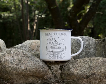 Tazza per camper per coppie Tazza personalizzata in smalto per camper Van Interno Esterno Lui e Lei Regalo Tazza da caffè Tè Donna Uomo Compleanno Natale