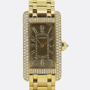 Cartier Tank Américaine Diamond Quartz Ladies Wristwatch Ref 2482 18ct Yellow Gold
