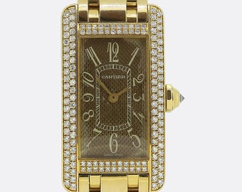 Cartier Tank Américaine Diamant Quarz Damen Armbanduhr Ref 2482 aus 18 Karat Gelbgold