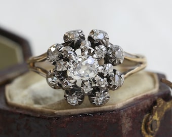 Victorian Old Cut Diamond Cluster Ring 18ct Yellow Gold