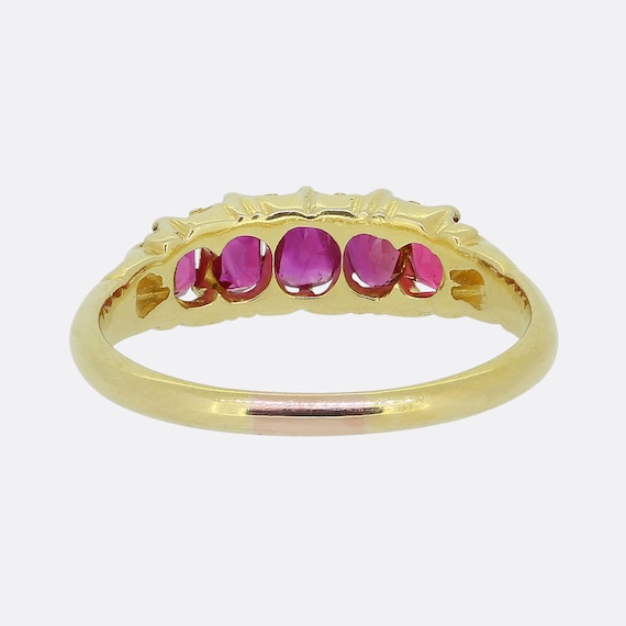 Victorian Ruby Five Stone Ring 18ct Yellow Gold - image 4
