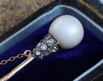 Victorian Diamond and Natural Pearl Stick Pin - Gold & Silver